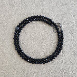 BLACK ONYX NECKLACE W/ DOUBLE DORJE BEAD-25"